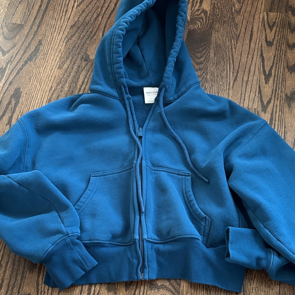 Aritzia Teal Zip-Up Sweatfleece Hoodie